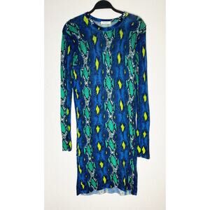 Equipment Womens Blue Green Black Snake Skin 100% Cashmere Bodycon Sweater Dress